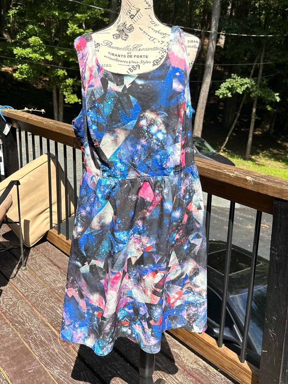 Sleeveless Galaxy criss cross back Dress - Blue & Pink